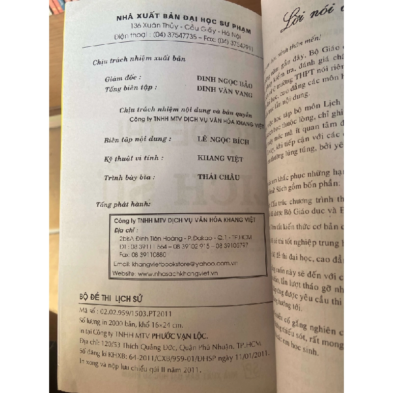 Bộ Đề Thi Lịch Sử - Trương Ngọc Thơi 2011 Tham khảo - luyện thi VAVO-AK1T3 935734