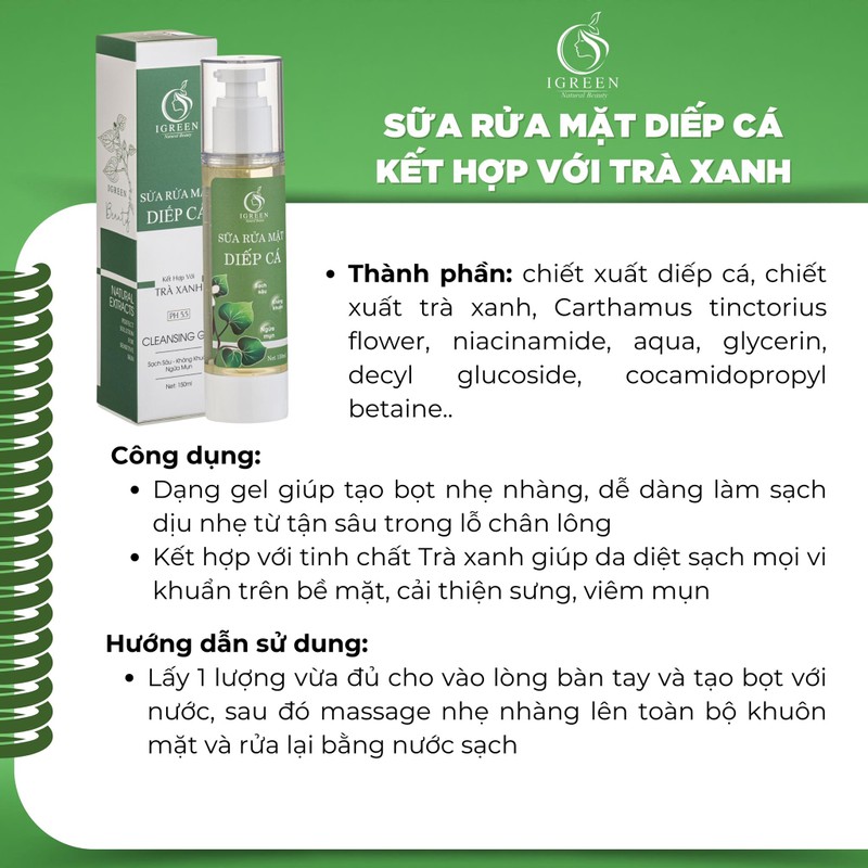 Bộ sản phẩm Sữa rửa mặt và Serum diếp cá IGREEN  8237