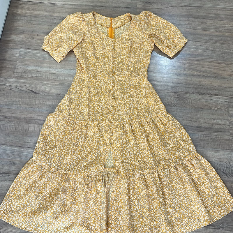 Váy xoè mát trẻ đẹp, dáng dài, sz S,M 46-49kg. Hoa nhí màu vàng 506114