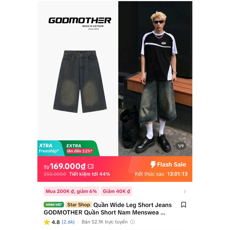 Quần jean lửng unisex local brand GODMOTHER  tình trạng mới  mặc đúng 1 lần màu xanh wash 443410
