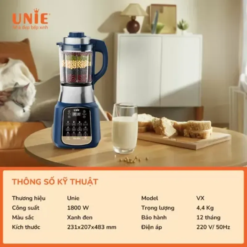 Máy làm sữa hạt UNIE VX dung tích 1.75L, 14 chức năng nấu, chống trào tối đa 574429