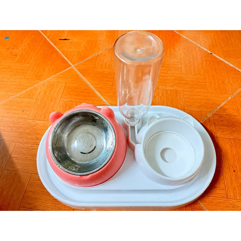 Chén / Bát ăn cho thú cưng chén inox chống gù kèm khay bình cấp nước tự động chống kiến 929646