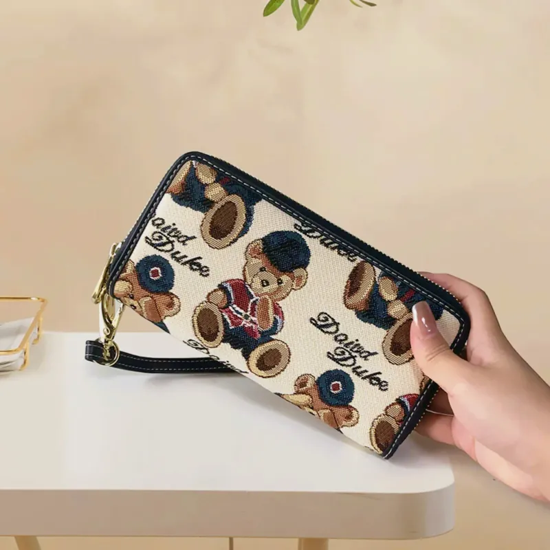 Ví Nữ Dài Cầm Tay 2 Ngăn Kéo Sang Trọng, Ví Thêu Hình Gấu Dễ Thương 574785