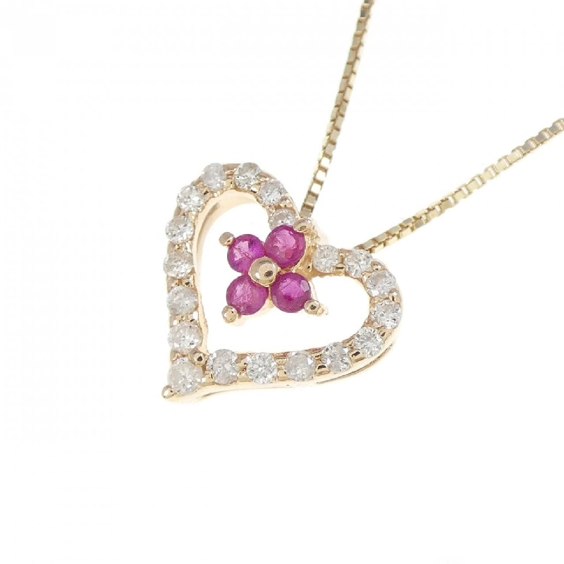 K14PG/K10YG Heart × Flower Ruby Necklace - Hàng hiệu Authentic 859825