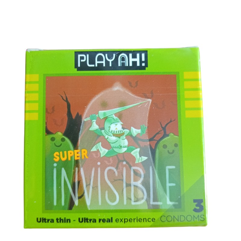 Bao cao su PlayAh Siêu Mỏng Super Invisible độ rộng 52mm Hộp 3 Cái 178717