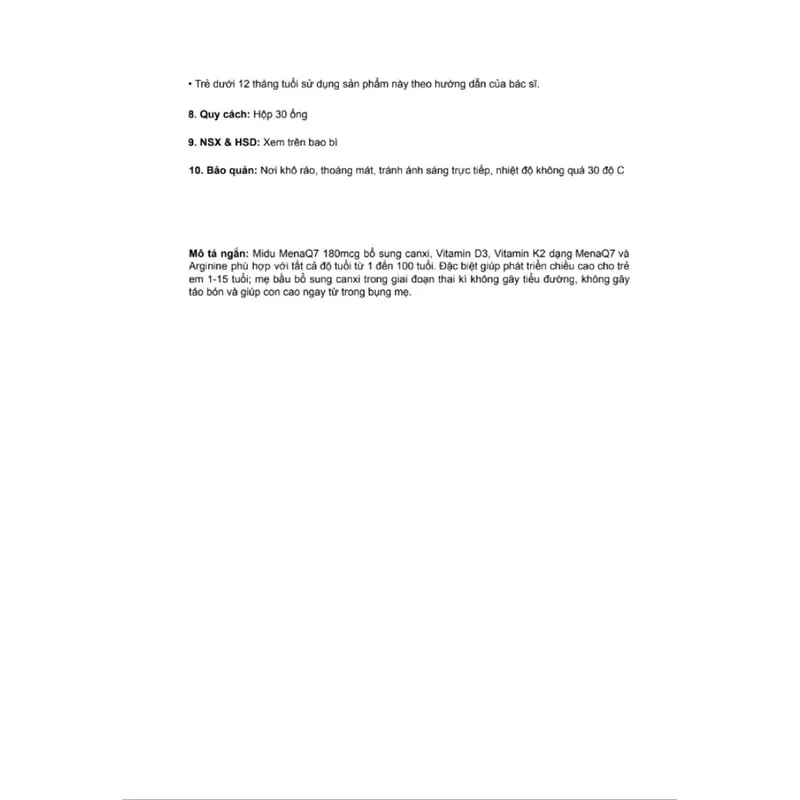 Midu MenaQ7 180mcg bổ sung canxi, Vitamin D3, Vitamin K2 dạng MenaQ7 và Arginine 723208