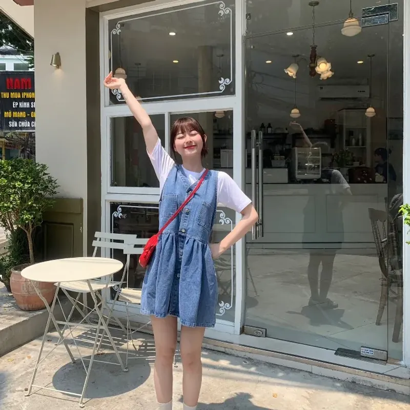 Váy yếm jean nữ Kabico dáng baybudoll, dầm yếm jean demin sát nách phong cách Hàn Quốc_Y4 785368