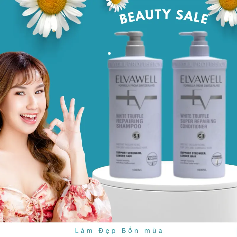 Cặp dầu gội Elvawell 500ml màu tím chính hãng nguyên tem 144572