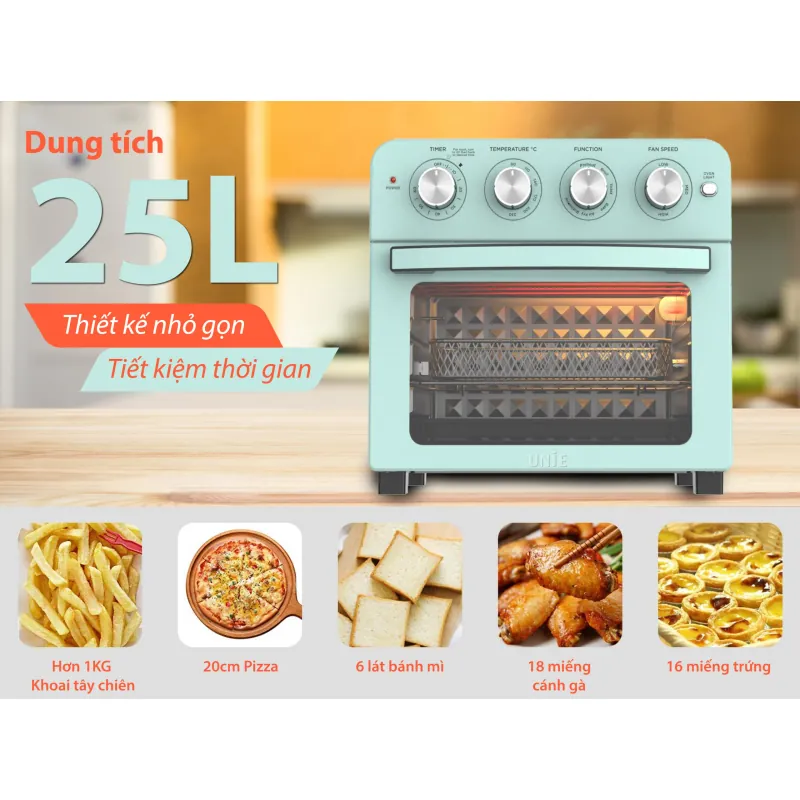 🍗 UNIE Q37 – Chiên nướng không dầu – Không gian 1 máy, chức năng 2 thiết bị! 715750
