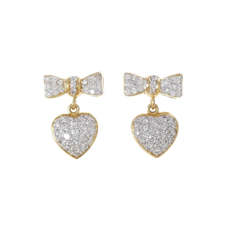 Bông tai kim cương hình ruy băng × trái tim K18YG/K18WG - Hàng hiệu Authentic 865398