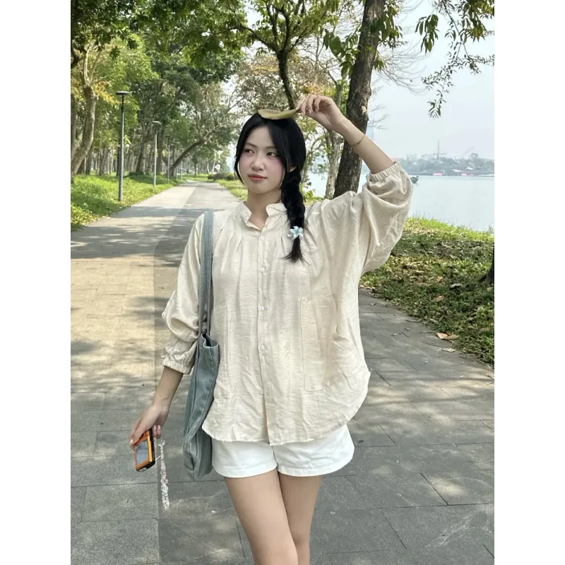 Áo sơ mi đũi hàn size S form rộng <51kg 1004365