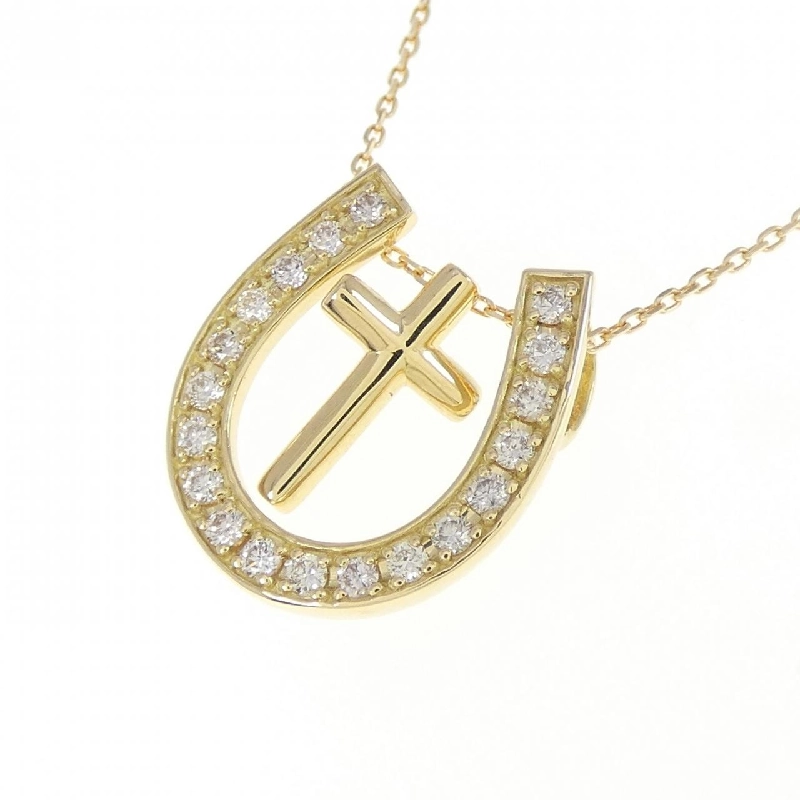 K18YG 2WAY Móng ngựa × Đan chéo Dây chuyền kim cương 0.20CT - Hàng hiệu Chính hãng 861753