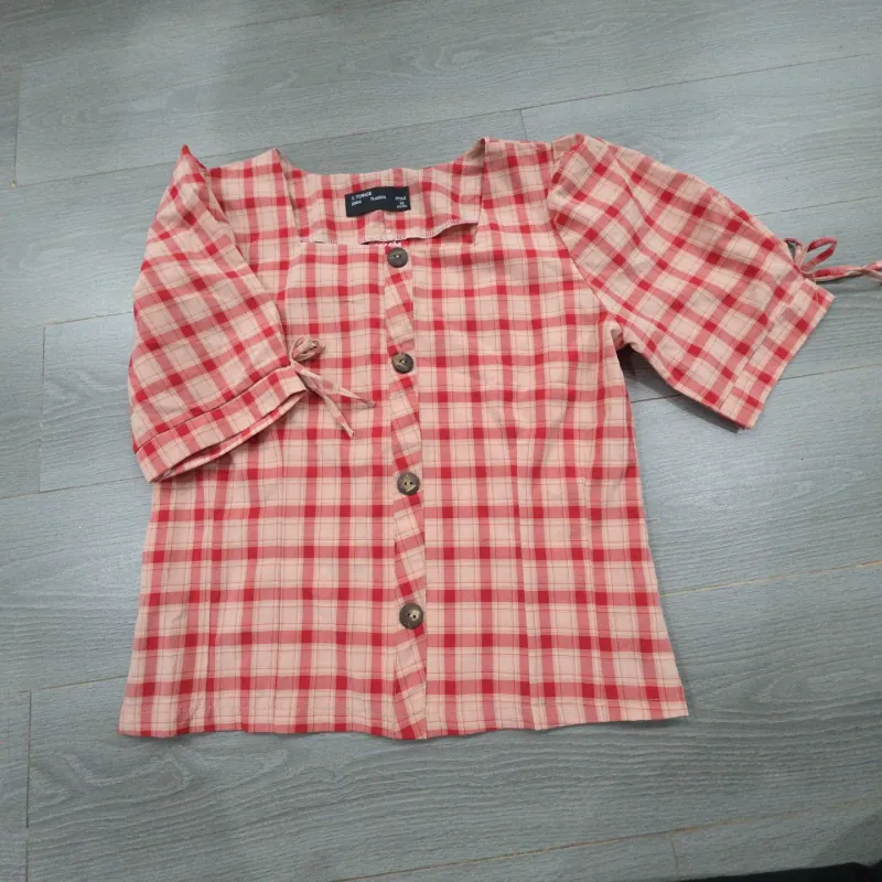 Áo sơ mi kiểu croptop đỏ caro 971878