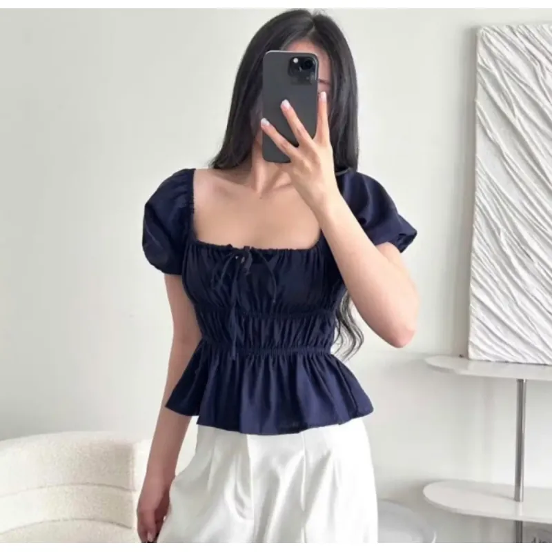 Áo babydoll linen kiểu xinh tay phồng tiểu thư công chúa bo thân nơ coquette ngực xinhxắn 977517