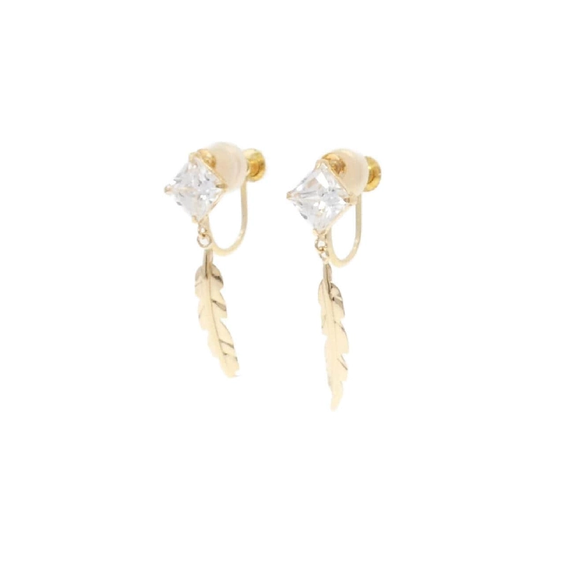 K18YG Feather Cubic Earring - Hàng hiệu Authentic 873072