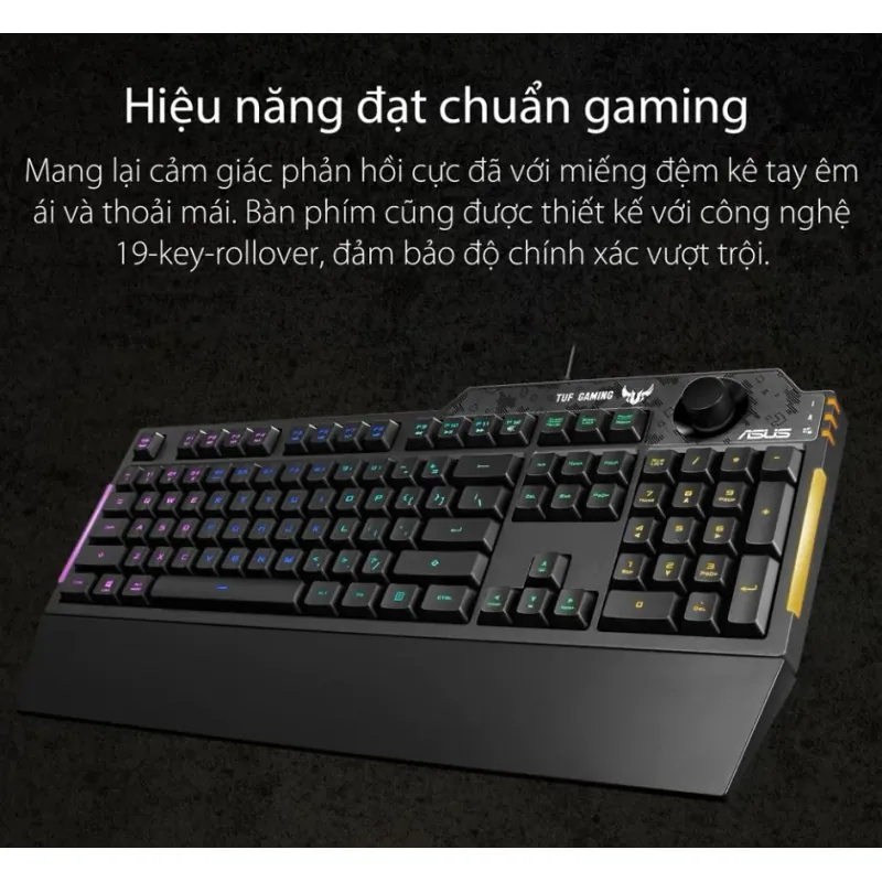 Bàn phím ASUS TUF GAMING  K1 có dây, đệm tay rời, giả cơ Chống thấm nước, núm âm lượng 785340