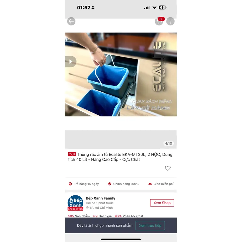 Thùng rác âm tủ Ecalite EKA-MT20L, 2 HỘC, Dung tích 40 Lít - Hàng Cao Cấp - Cực Chất 706666