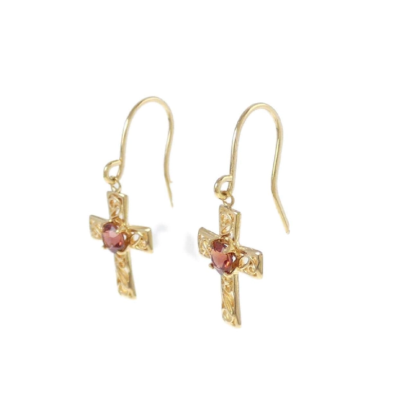 K18YG Cross Garnet Bông Tai - Hàng hiệu Chính hãng 870993