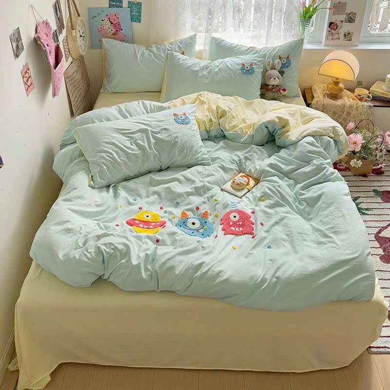Chăn ga cotton đũi mềm hoạ tiết thêu 469579