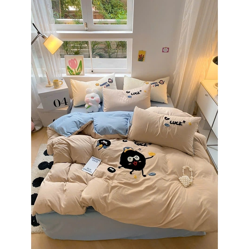 Set 4 món chăn ga gối cotton đũi mềm 469591