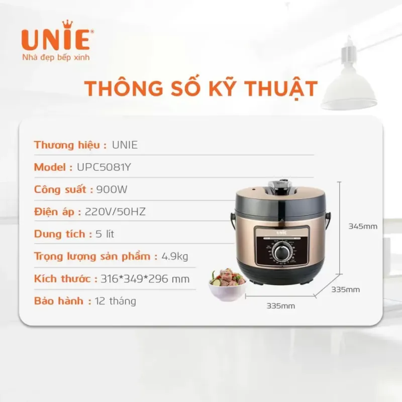 Nồi áp suất Unie UPC5081Y dung tích 5L, 7 chức năng đun nấu, 11 tính năng hiện đại 714245