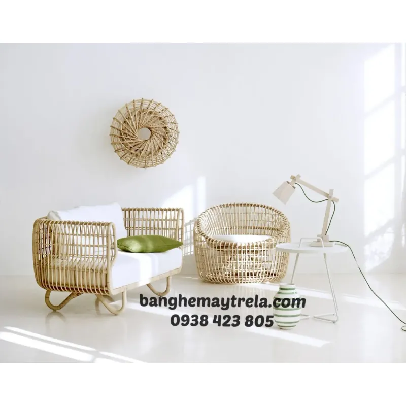 Bàn ghế sofa trứng mây tre đan 593734