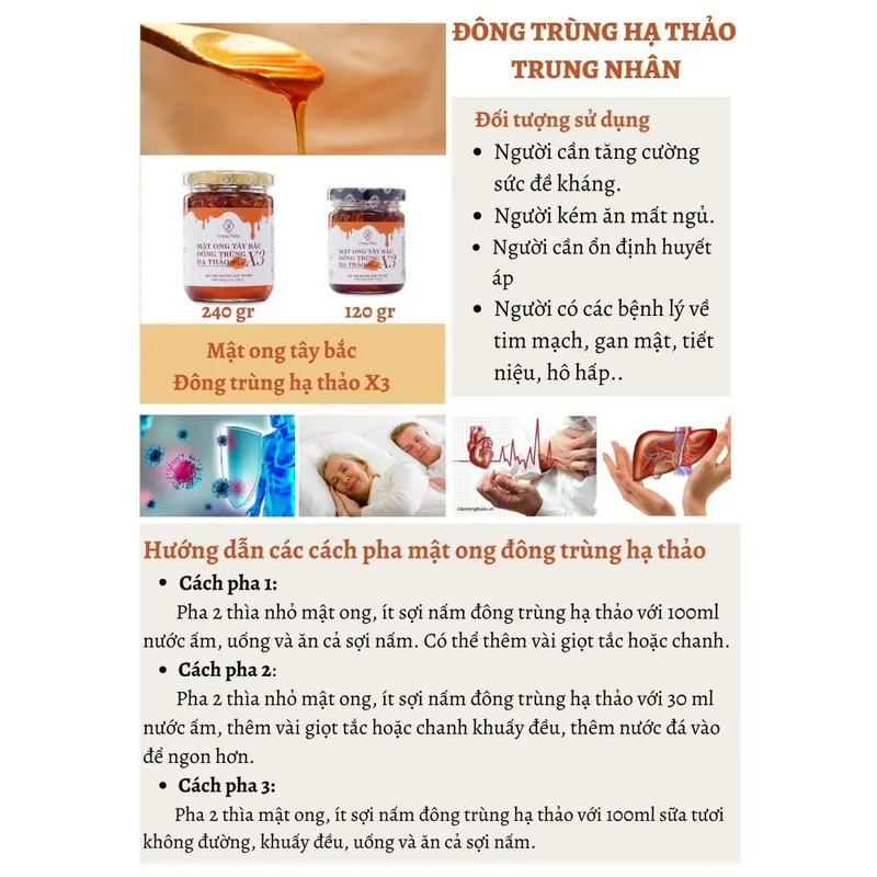 Mật ong Tây bắc đông trùng hạ thảo x3, Trung nhân(hũ 240g)  719554