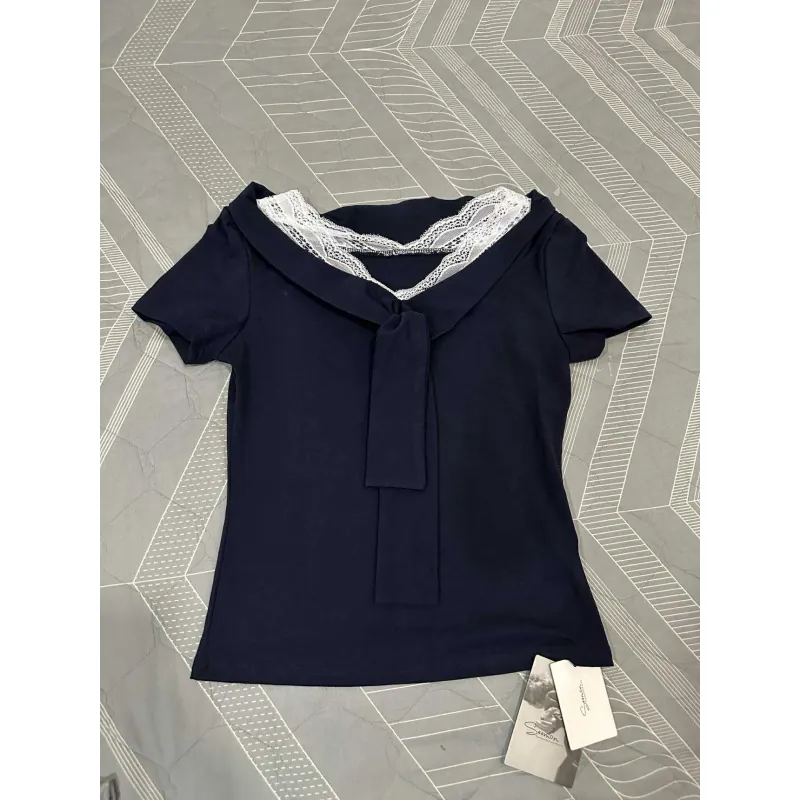 Áo thun NEWTAG nữ tính cổ ren hãng Seemon chất thun mềm mại 605686