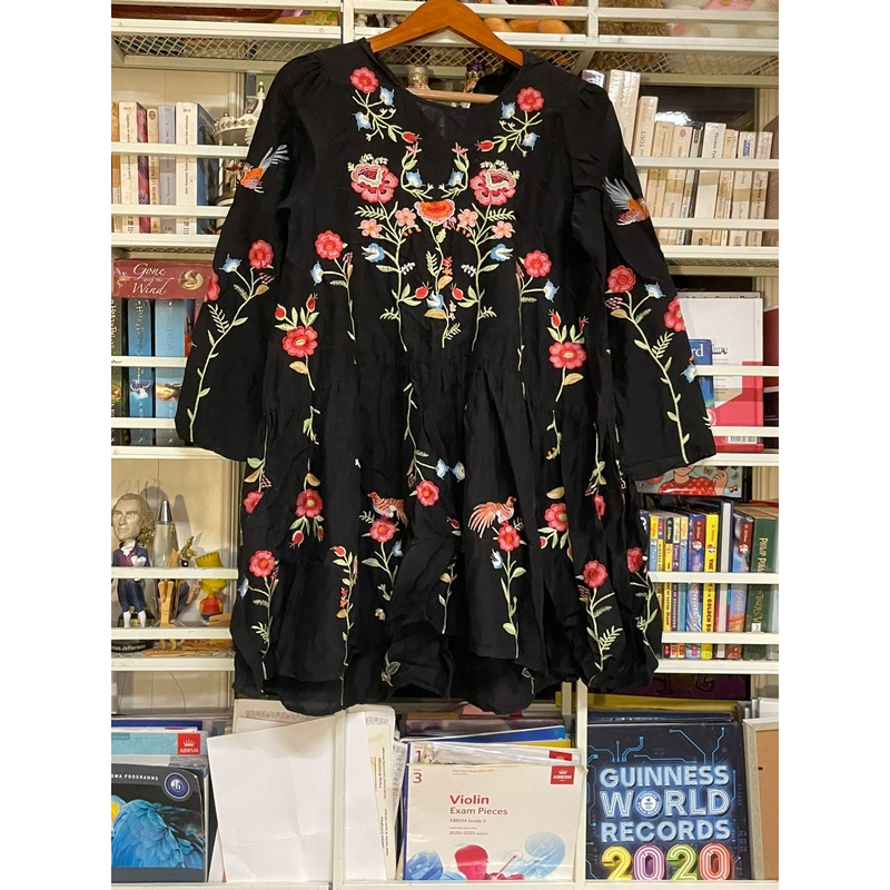 Đầm bông đen midi, Size M 530056