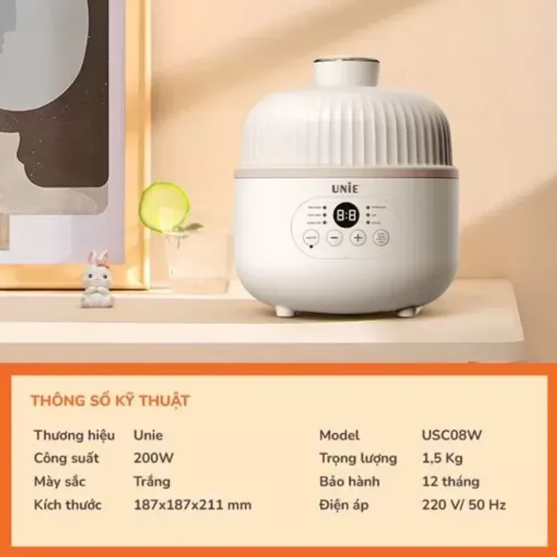 Nồi nấu chậm đa năng UNIE USC08W 0.8L chính hãng, 6 chức năng, hẹn giờ 12 tiếng tiện lợi 588863