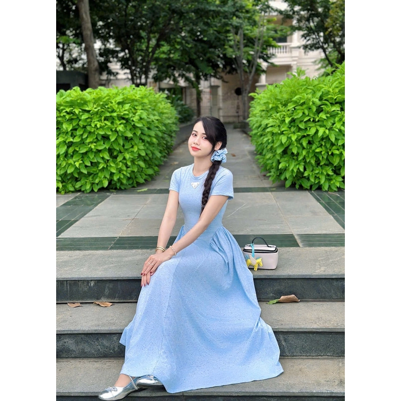 VÁY ĐÔI / COUPLE MẸ VÀ BÉ GÁI váy đầm maxi thun cột nơ phía sau kèm chun cột tóc 474127