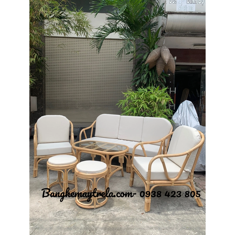 Bàn ghế mây phòng khách lưng V đơn giản 452327