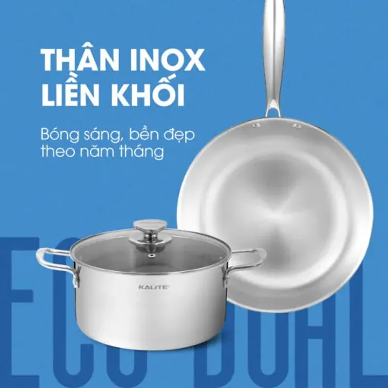 Bộ nồi chảo inox KALITE ECO Dual, inox 304 an toàn, cấu trúc 3 lớp, bắt từ tốt 931530