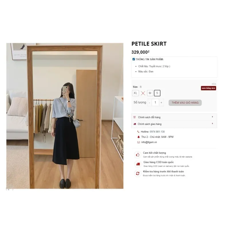 Chân váy lệch tà Ligam chính hãng, size S, vải tuyết mưa dày dặn chắc chắn 700465