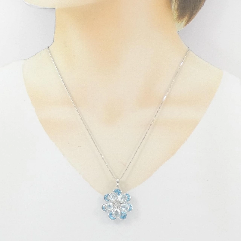 K18WG Hoa Blue Topaz Dây Chuyền 12.50CT - Hàng hiệu Chính hãng 858335