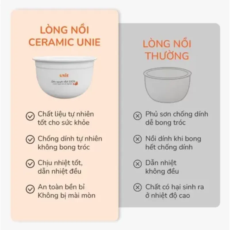 Nồi cơm điện lòng gốm tự nhiên UNIE URC815, mới 100%, nhỏ gọn, thông minh 714176