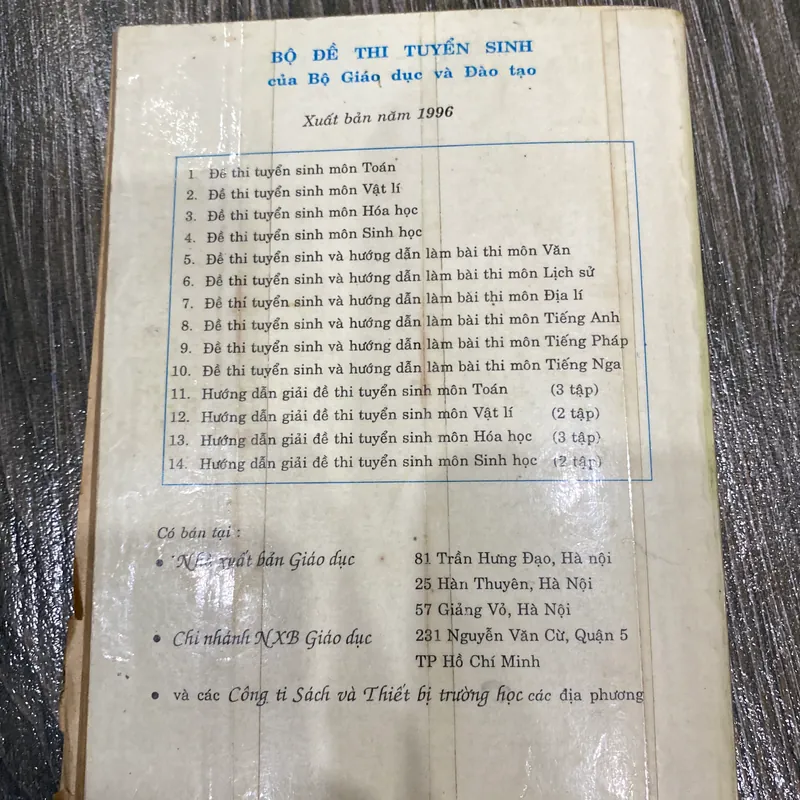 ĐỀ THI TUYỂN SINH VÀO CÁC TRƯỜNG ĐH,CĐ,THCN**XUẤT BẢN NĂM 1996**TẶNG QUÀ 0Đ 606195