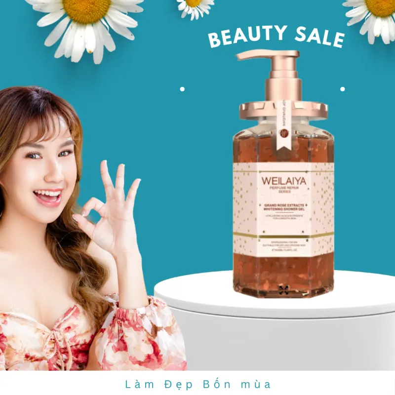 Sữa tắm trắng da cánh hoa hồng Damask Weilaiya Gel 450ml chính hãng nguyên tem 165271