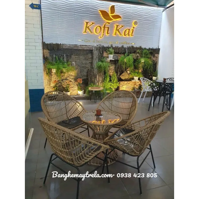 Bàn ghế mây nhựa ngoài trời 706288