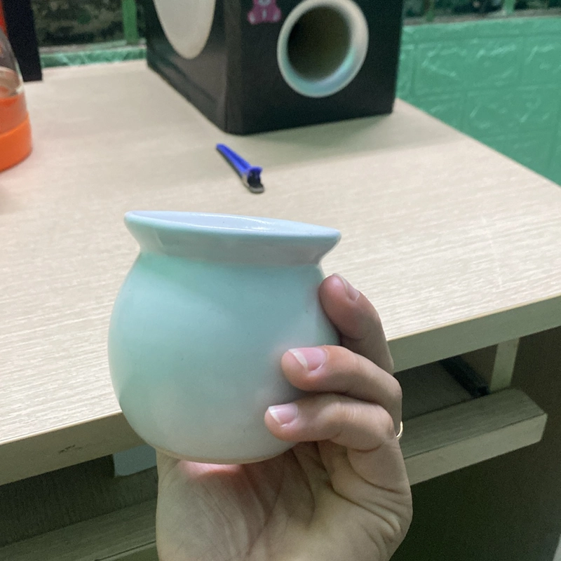 Chậu mini hình bầu dục màu trắng có hình cún dễ thương màu vàng, bề ngoài láng mịn 471823