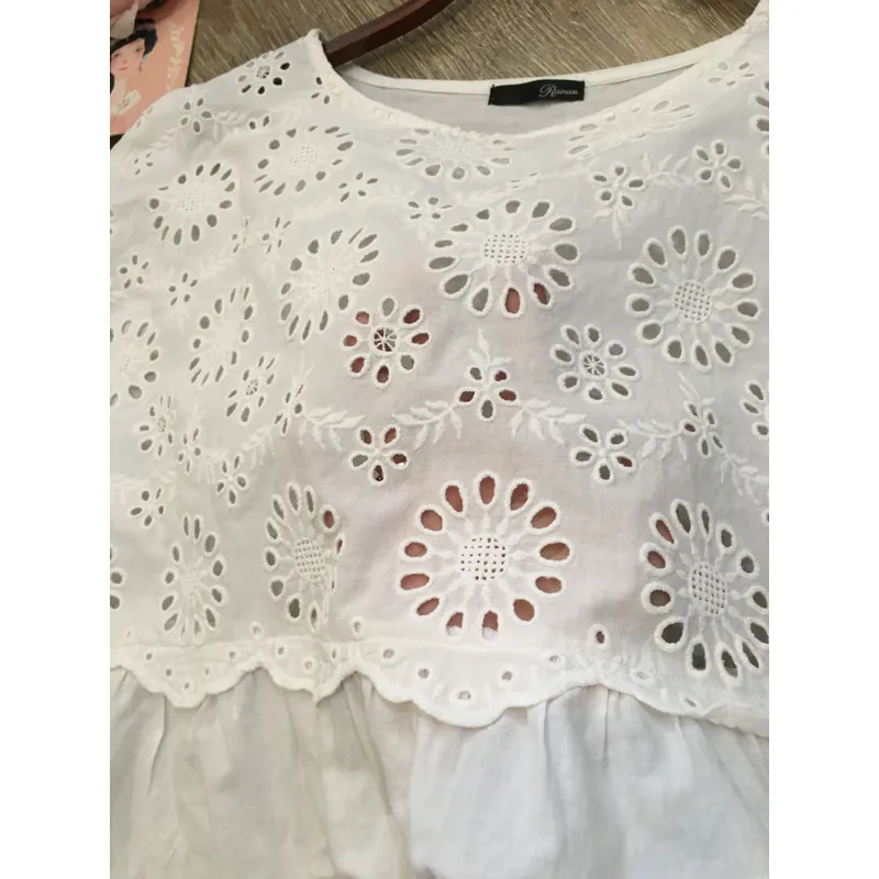 [Siêu Phẩm Nhật] Áo kiểu mori vintage hoa thêu xô thô đục lỗ dáng xoè babydoll Nhật 695500