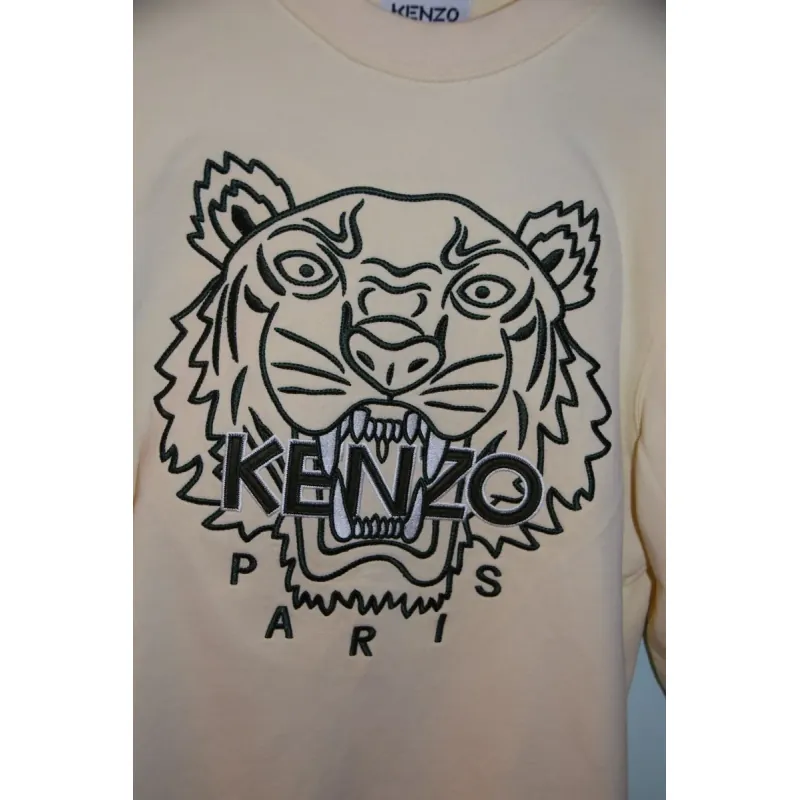 Áo sweatshirt Kenzo tay dài thêu đầu hổ màu vàng kem 760776