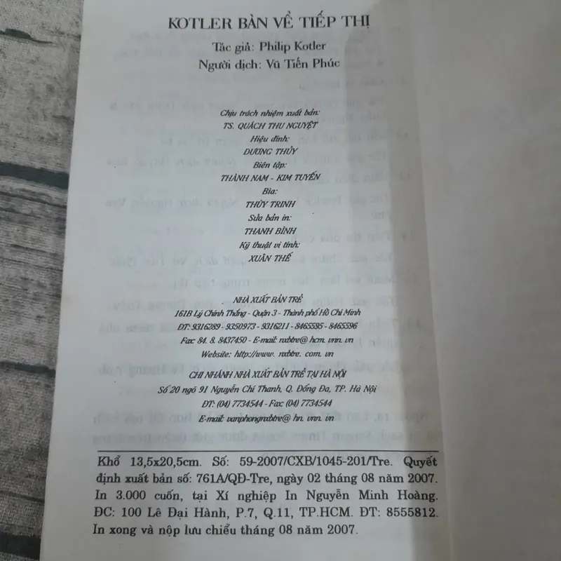 Kotler Bàn về Tiếp thị. Tá giả Philip Kotler. Bản in 2007. Người dịch Vũ Tiến Phúc 675427