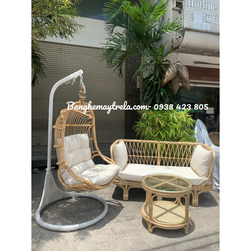 Combo bàn ghế kèm xích đu mây 674211