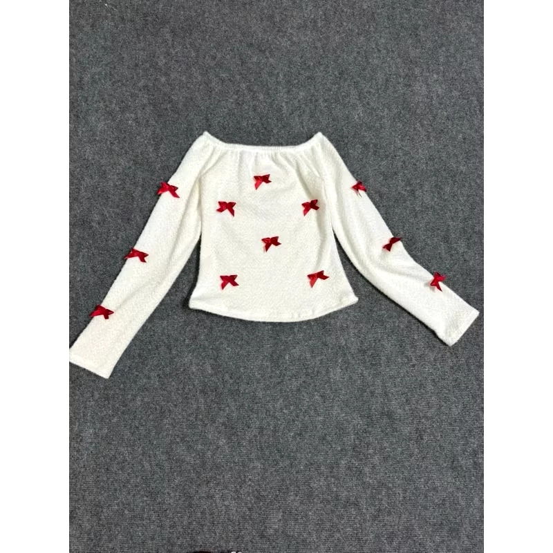 Áo lông đính nơ trễ vai top hot trend  508190