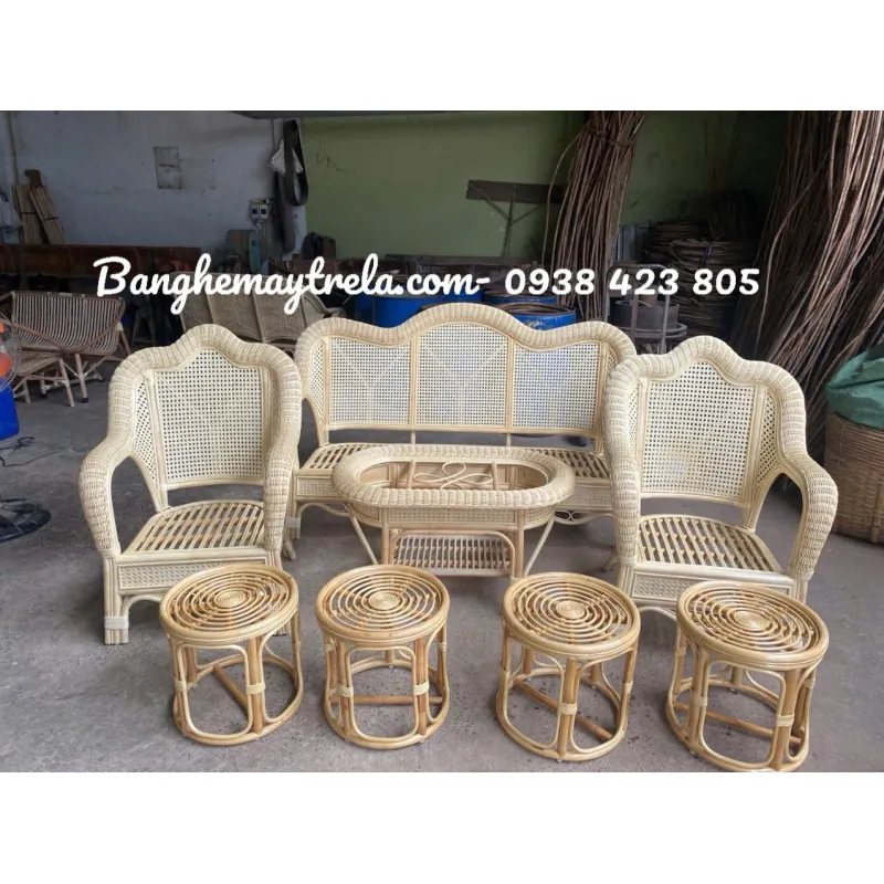 Bàn ghế sofa mây lưới mắt cáo 559688
