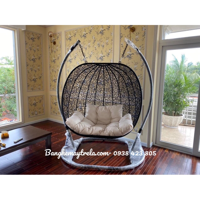 Ghế xích đu đôi mây nhựa treo ban công 492928
