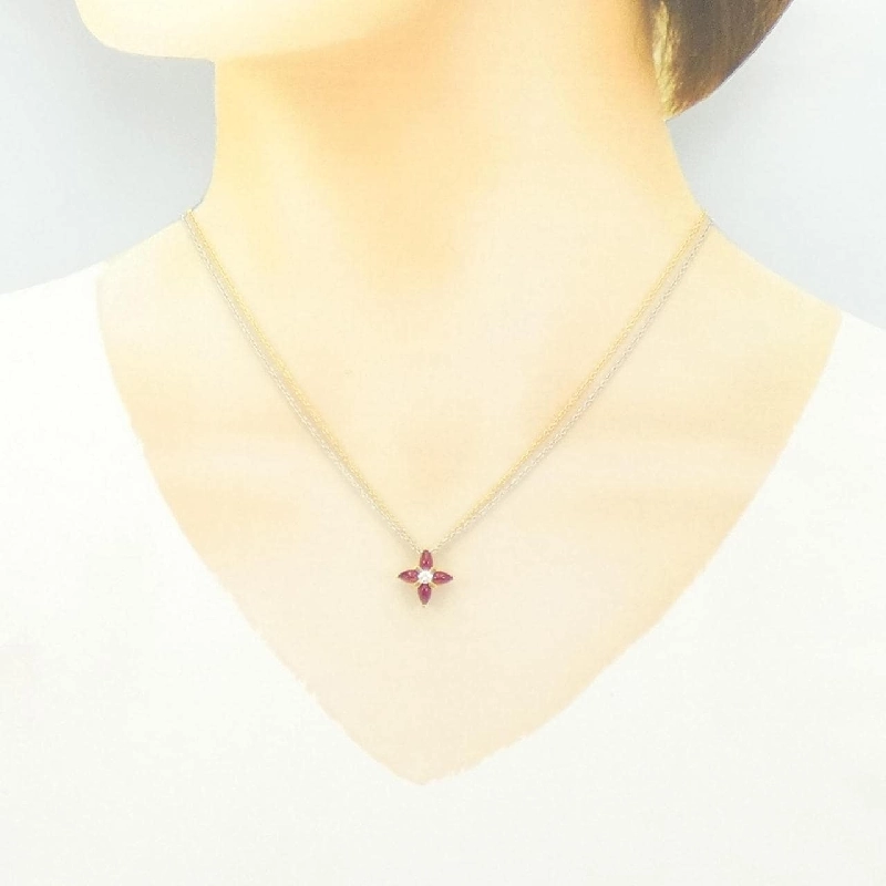 Dây chuyền ruby 750YG/750WG hoa 1.39CT - Hàng hiệu Authentic 858048