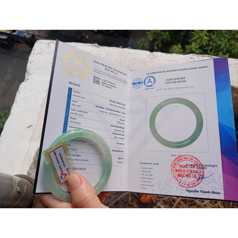 Vòng cẩm thạch thiên nhiên ni 50 kèm kiểm định - màu xanh táo 444048