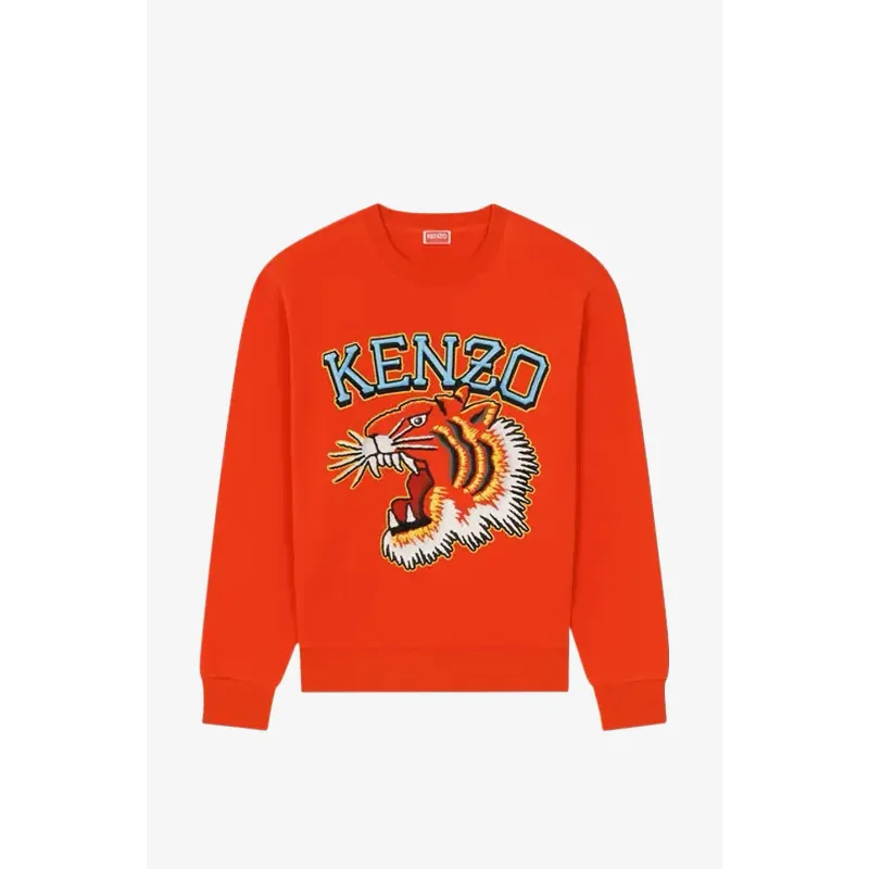 Áo sweater Kenzo thêu đầu hổ logo chữ lớn màu cam đỏ 757811